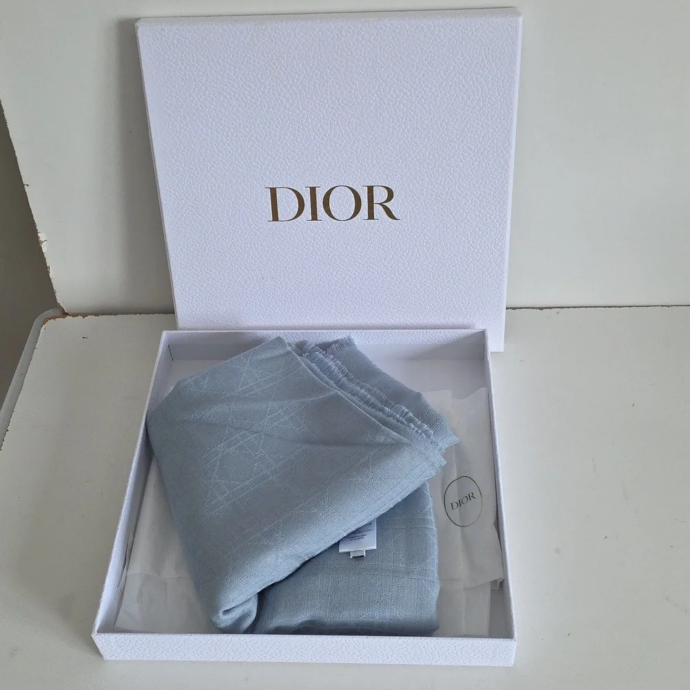 CHRISTIAN DIOR | Cannage Jacquard Large Scarf Shawl blue silk cashmere